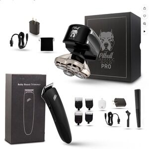 Pitbull Shaver Gold Pro + Baby Beast Trimmer Mens Grooming Kit New‎ With Tags